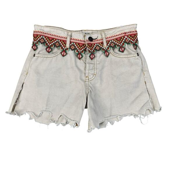 We The Free People Shorts Womens 24 Ivory Boho Embroidered Cut Off Button Fly - Picture 1 of 14